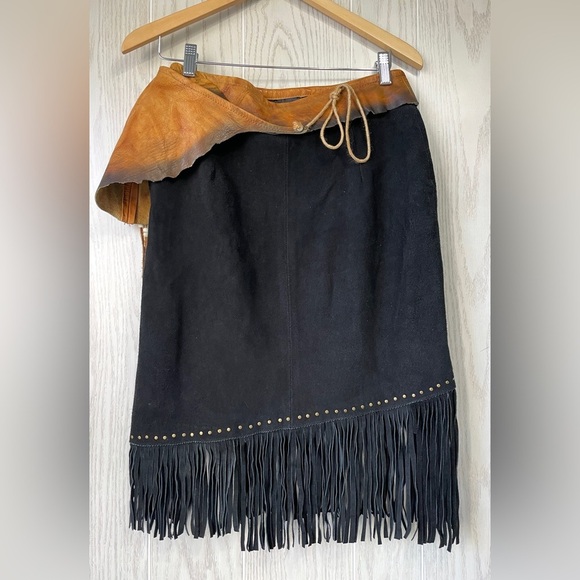 KOBLER LEATHER WOMEN'S LEATHER & FRINGE SIOUX SUEDE SKIRT Size M EUC - Picture 7 of 8